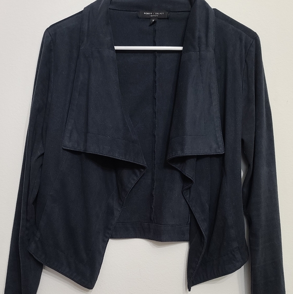 Navy Blue Suede Cropped Jacket M - Picture 3 of 4